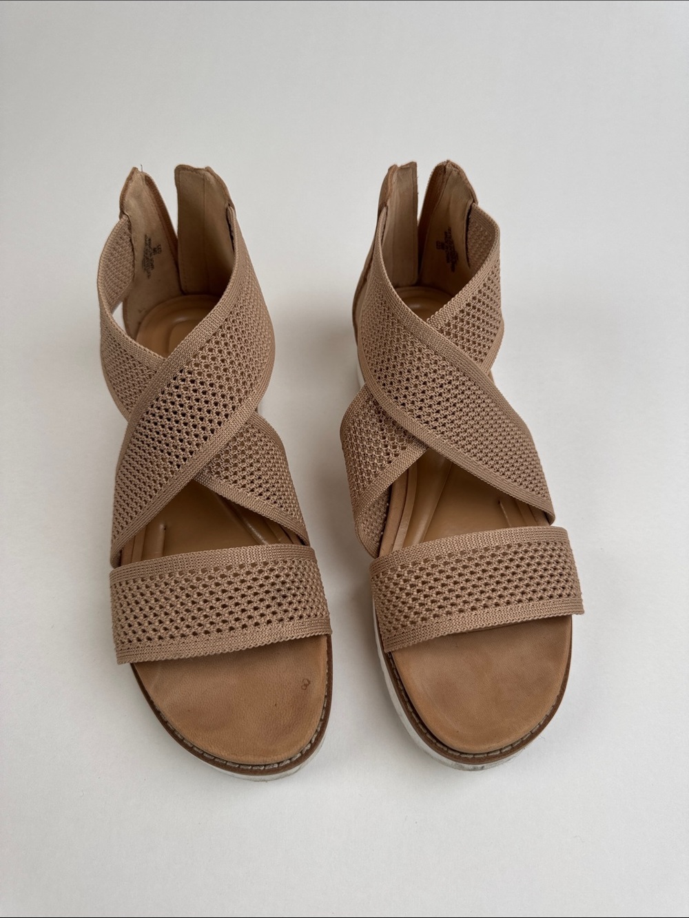 Easy Spirit Taupe Crisscross Knit Sandals